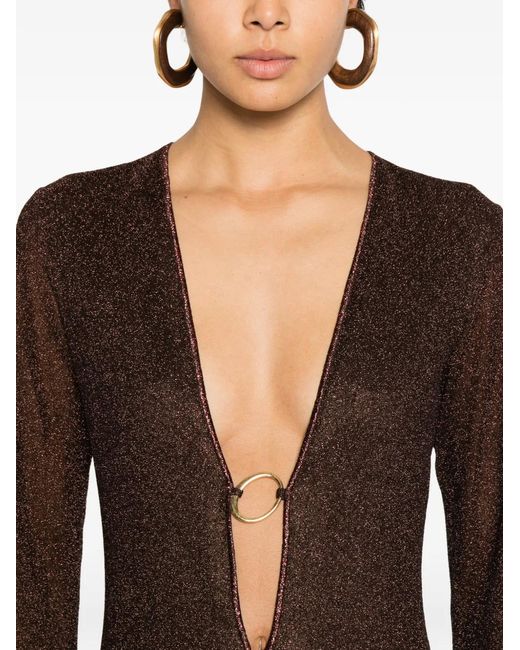 Oseree Brown V-Neck Maxi Dress