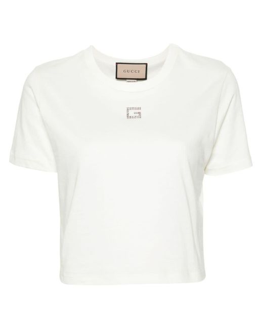 Gucci White Cotton Jersey T-shirt With Crystal G