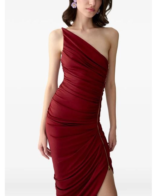 Carolina Herrera Red Asymmetric Ruched One-Shoulder Jersey Dress