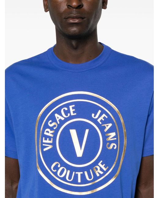 Versace Blue Rubberised-logo T-shirt for men
