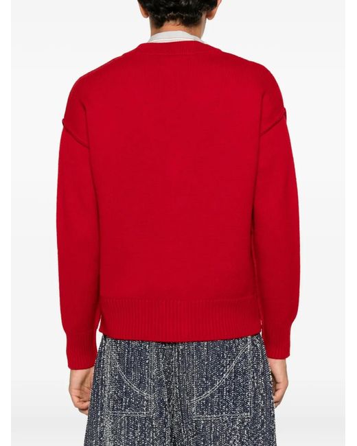 AMI Red Ami De Coeur Wool Cardigan for men