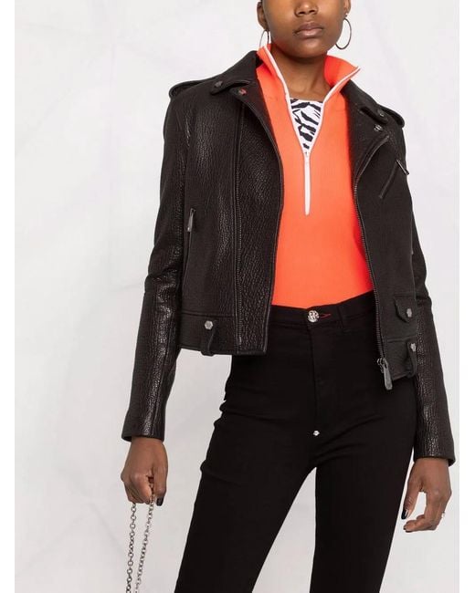 Philipp Plein Black Iconic Leather Biker Jacket