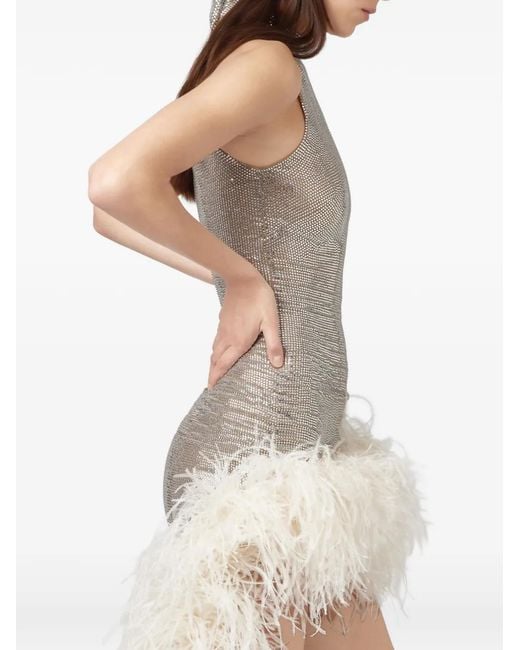GIUSEPPE DI MORABITO Natural Feather-Trim Rhinestone-Embellished Maxi Dress