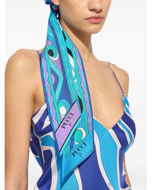 Emilio Pucci Blue Labirinto-Print Silk Triangle Scarf