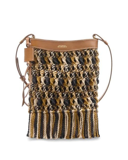 Isabel Marant Natural Noli Fringed-Details Leather Shoulder Bag