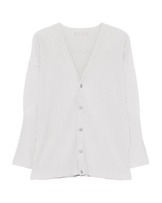 Issey Miyake White Pleated Buttoned Cardigan for men