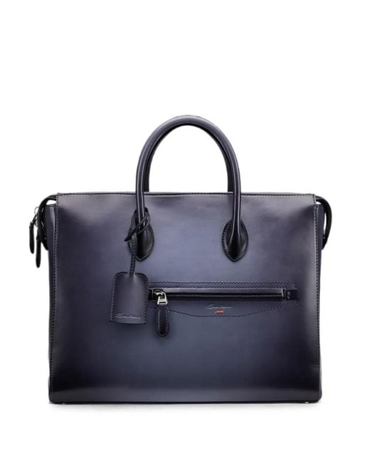 Santoni Blue Logo-Plaque Zip-Fastening Laptop Bag for men