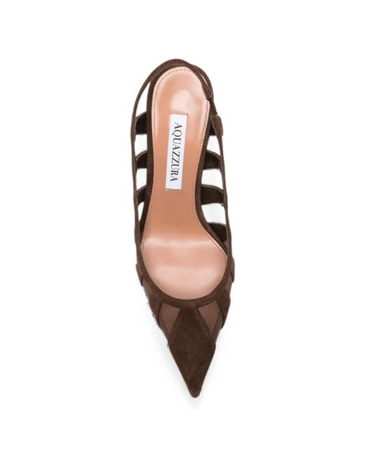 Aquazzura White Acreen Mesh-Panelled Suede Pumps