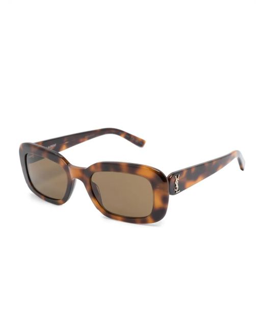 Saint Laurent Brown Tortoiseshell-Effect Rectangle-Frame Sunglasses