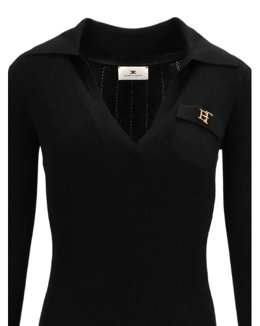 Elisabetta Franchi Black Robe En Maille Nervurée À Plaque Logo