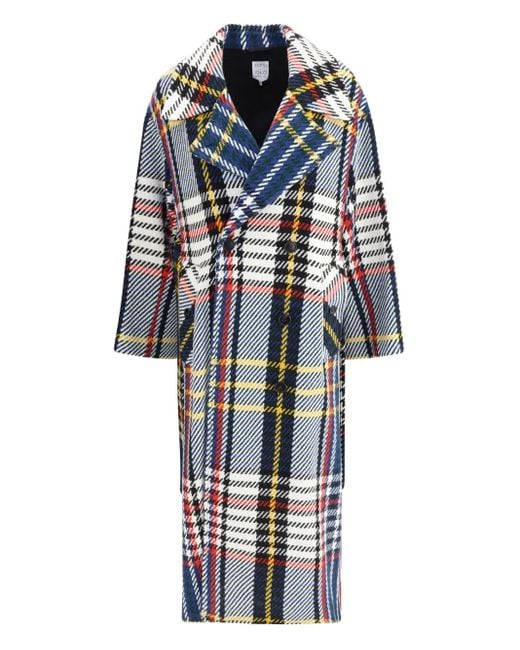 Sara Roka Blue Checked Double-Breasted Coat