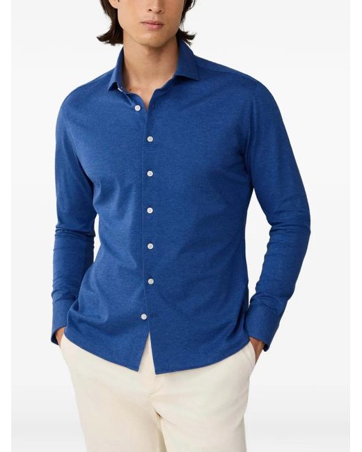 Hackett Blue Kent-Collar Pique-Jersey Shirt for men