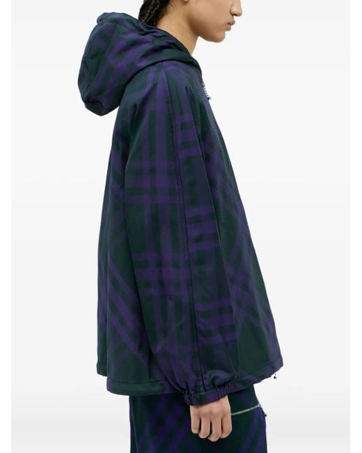 Burberry Blue Hooded Plaid Jacket