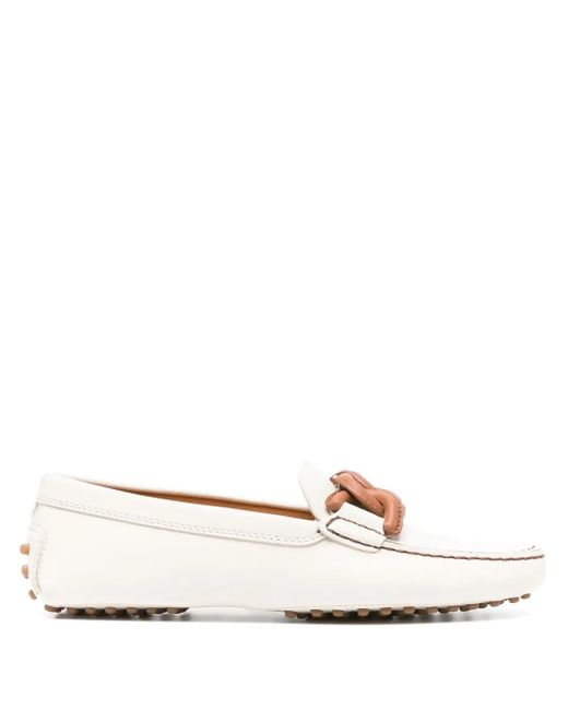 Tod's White Gommini Leather Driving Shoes