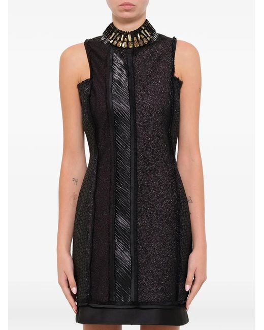Lanvin Black Crystal-Embellished Frayed-Detail Mini Dress