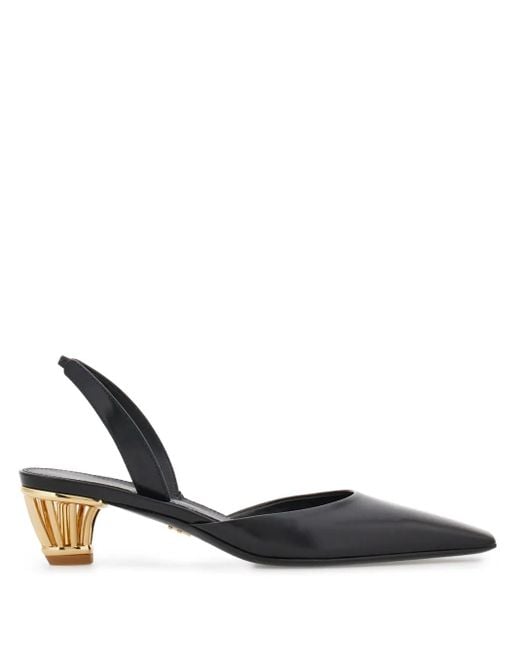 Ferragamo Black Elegant Slingback Pumps With Cage Heel