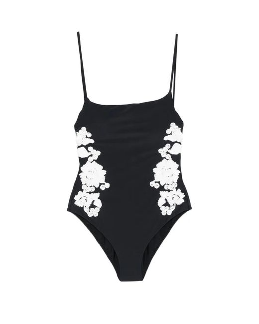 Jonathan Simkhai Black Floral-Embroidered Swimsuit