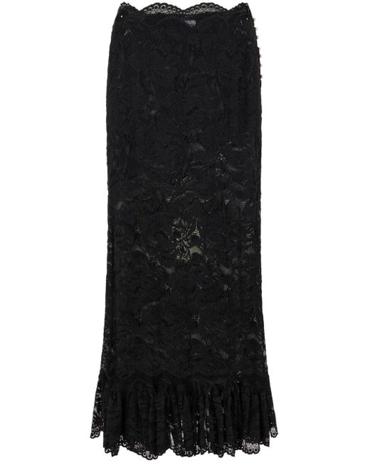 Rabanne Black High-waist Lace Midi Skirt