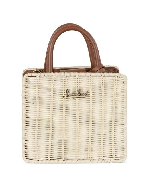 Mc2 Saint Barth Natural Mini Woven Leather-Trim Tote Bag
