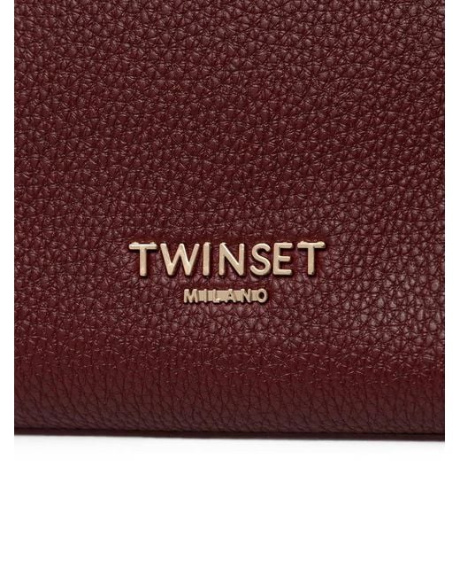 Twinset Purple Logo-Detail Grained-Effect Tote Bag