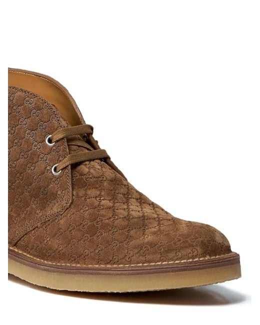 Gucci Brown Gg-Pattern Lace-Up Boots for men