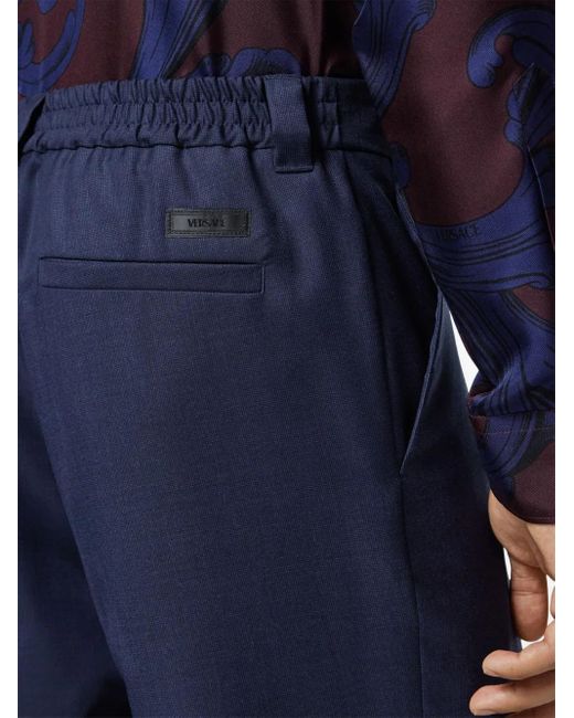 Versace Blue Wool Tailored Trousers for men
