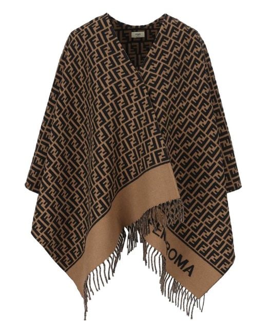 Fendi Brown Ff-Motif Fringed Poncho