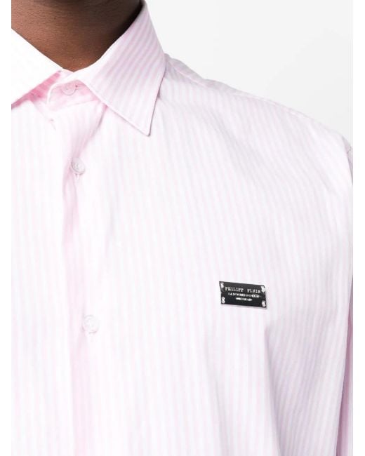 Philipp Plein White Graphic-Print Striped Shirt for men