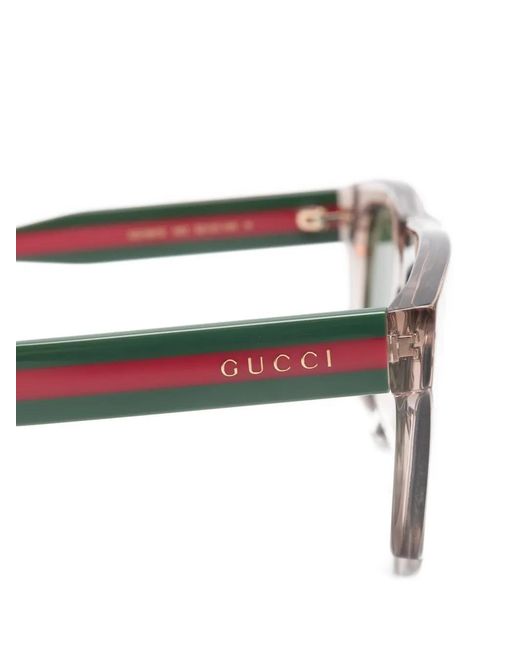 Gucci Green Stripe Rectangle-Frame Sunglasses