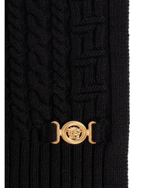 Versace Black Cable-Knit Virgin-Wool Scarf for men