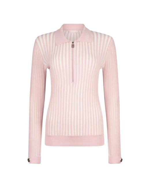 Liu Jo Pink Ribbed Henley Jumper
