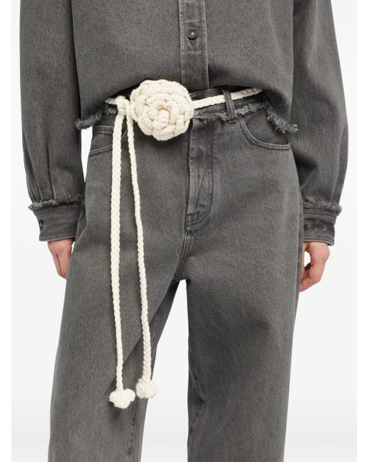 Alanui White Rose-Crochet Wool Belt
