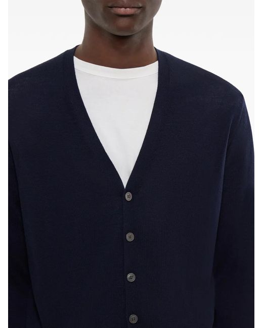 Fursac Blue Wool V-Neck Cardigan for men