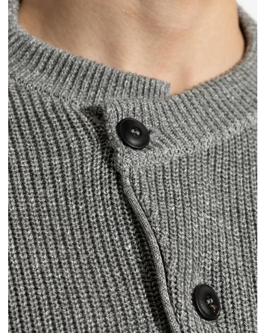Giorgio Armani Gray Off-Centre Ribbed-Knit Cardigan for men