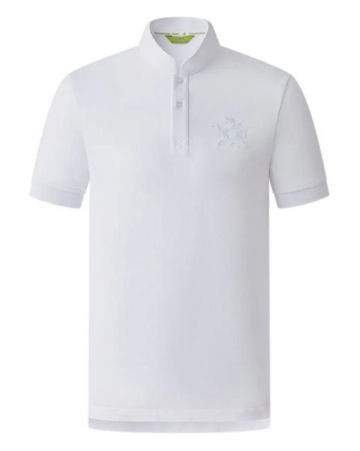 Shanghai Tang White Horse-Embroidered Mandarin-Collar Polo Shirt for men