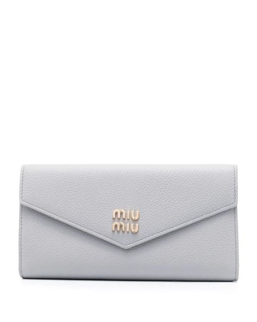 Miu Miu Gray Logo-Lettering Leather Wallet