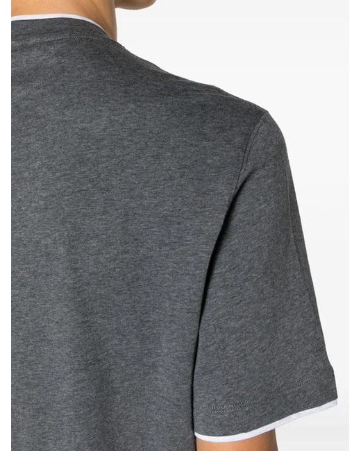 Brunello Cucinelli Gray Cotton Jersey Crew Neck T-Shirt With Faux-Layering Clothing for men