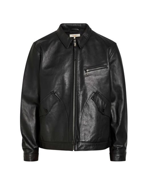 Nudie Jeans Black Blake Zip-Up Leather Jacket for men