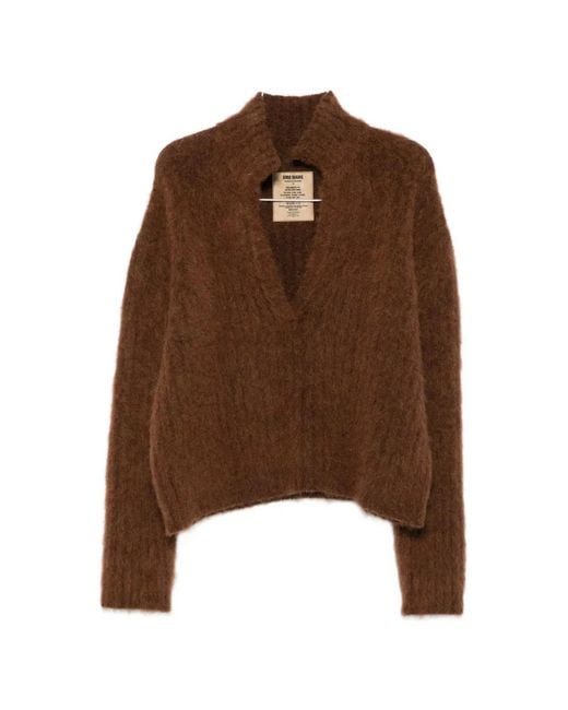 Uma Wang Brown Brushed V-Neck Sweater