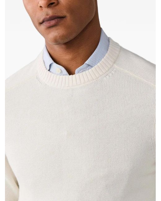 Hackett White Saddle Crew Cotton Sweater for men