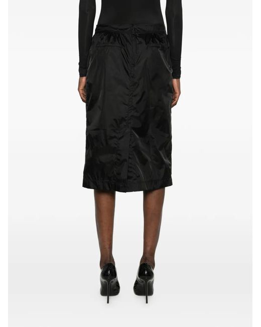 Saint Laurent Black Ruched-Detail Midi Skirt