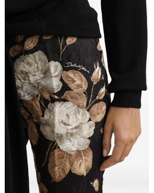 Dolce & Gabbana Black Cotton-Blend Floral Trousers