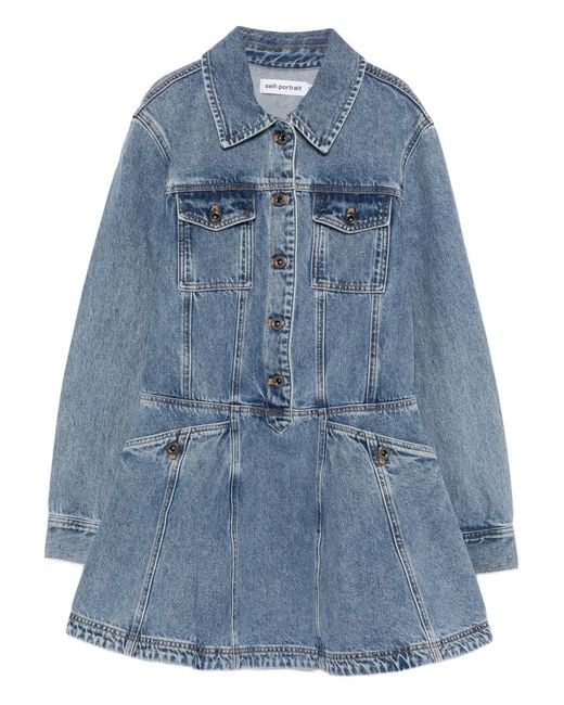 Self-Portrait Blue Buttoned Pocket Dress