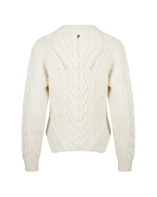 Dondup White Pull En Maille Torsadée À Manches Descendues