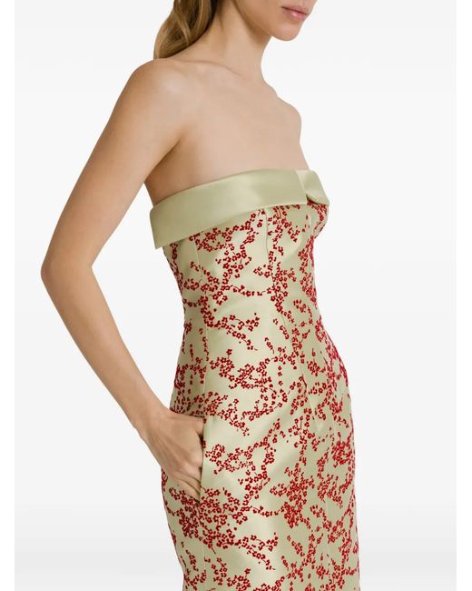 Alberta Ferretti Natural Floral-Print Cape Midi Dress