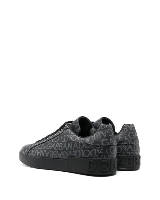 Dolce & Gabbana Gray Black & Grey Coated Jacquard Portofino Sneakers for men