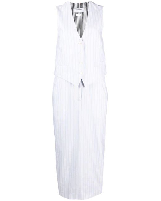 Robe mi-longue à fines rayures Thom Browne en coloris White