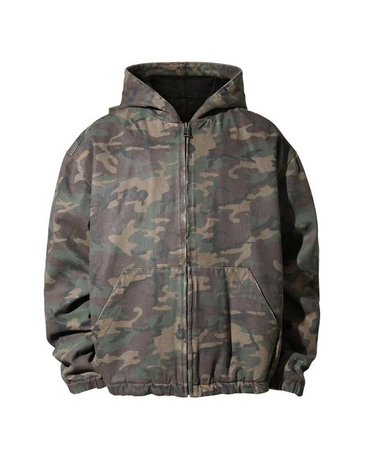 Guess Gray Sherpa Camouflage-Print Jacket for men