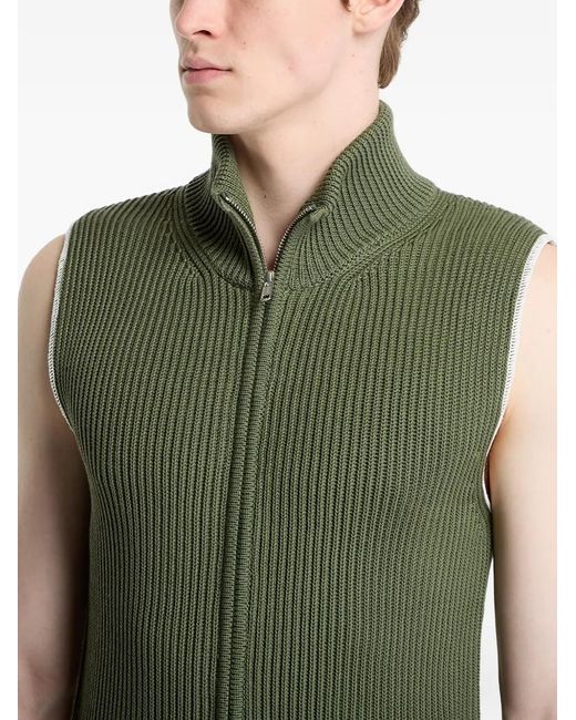 MM6 by Maison Margiela Green Ribbed-Knit Zip-Up Gilet for men