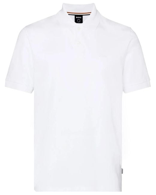 Boss White Pallas Embroidered Logo Polo Shirt for men